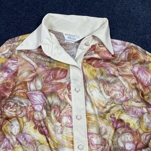 Vintage 70s JCPenney Fashions Button Up Shirt Womens 14 Multicolor Angel Print